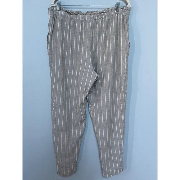 Beach Lunch Lounge Striped Linen & Cotton Paperbag Waist Pants Women XL NEW - Picture 6 of 11
